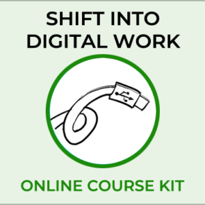 shift into digital work home study kit logo with usb cable in a circle